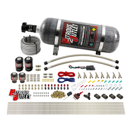 8 Cylinder Single Stage Direct Port Nitrous System - .112 Nitrous/.177 Fuel Solenoids - E85 - Straight Blow Through Nozzles (12lb Bottle)