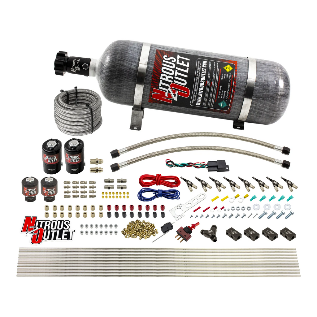 8 Cylinder Single Stage Direct Port Nitrous System - .112 Nitrous/.177 Fuel Solenoids (12lb Bottle)