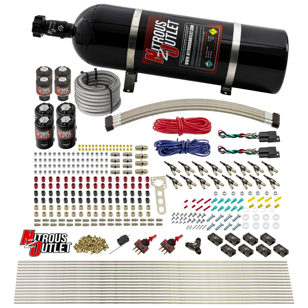 8 Cylinder Dual Stage Direct Port Nitrous System - .112 Nitrous/.177 Fuel Solenoids (15lb Bottle)