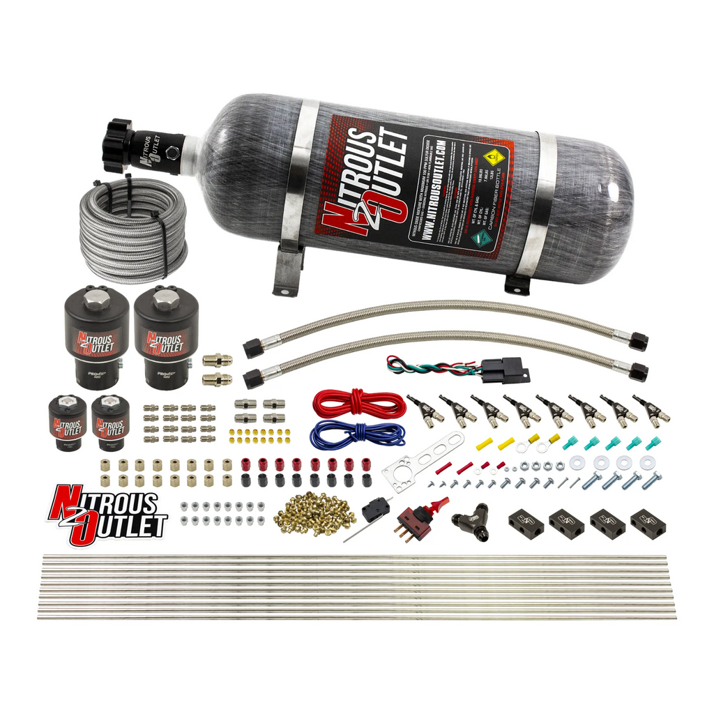 8 Cylinder Single Stage Direct Port Nitrous System - .178 Nitrous/.177 Fuel Solenoids (12lb Bottle)
