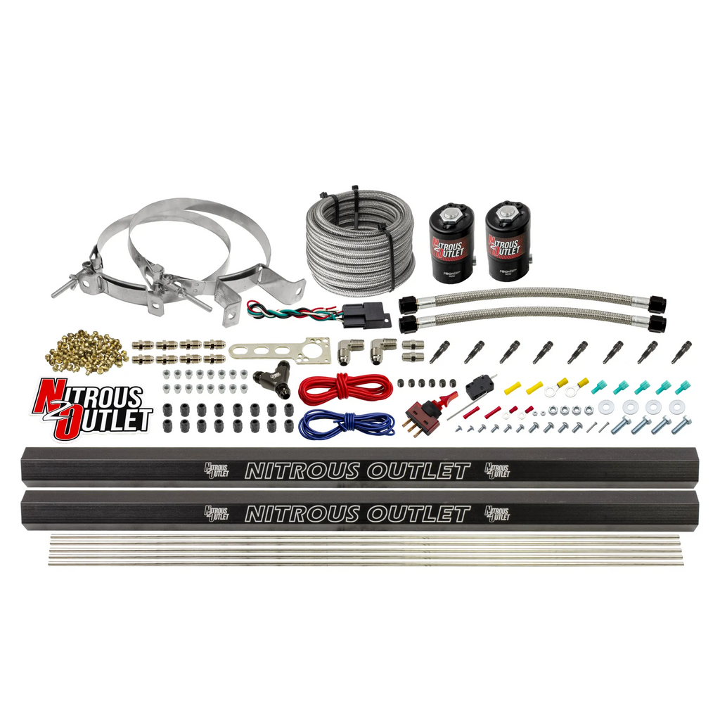 8 Cylinder 2 Solenoid Dry Direct Port System With Dual Rails - .122" Nitrous - 90° Discharge Nozzles (No Bottle)