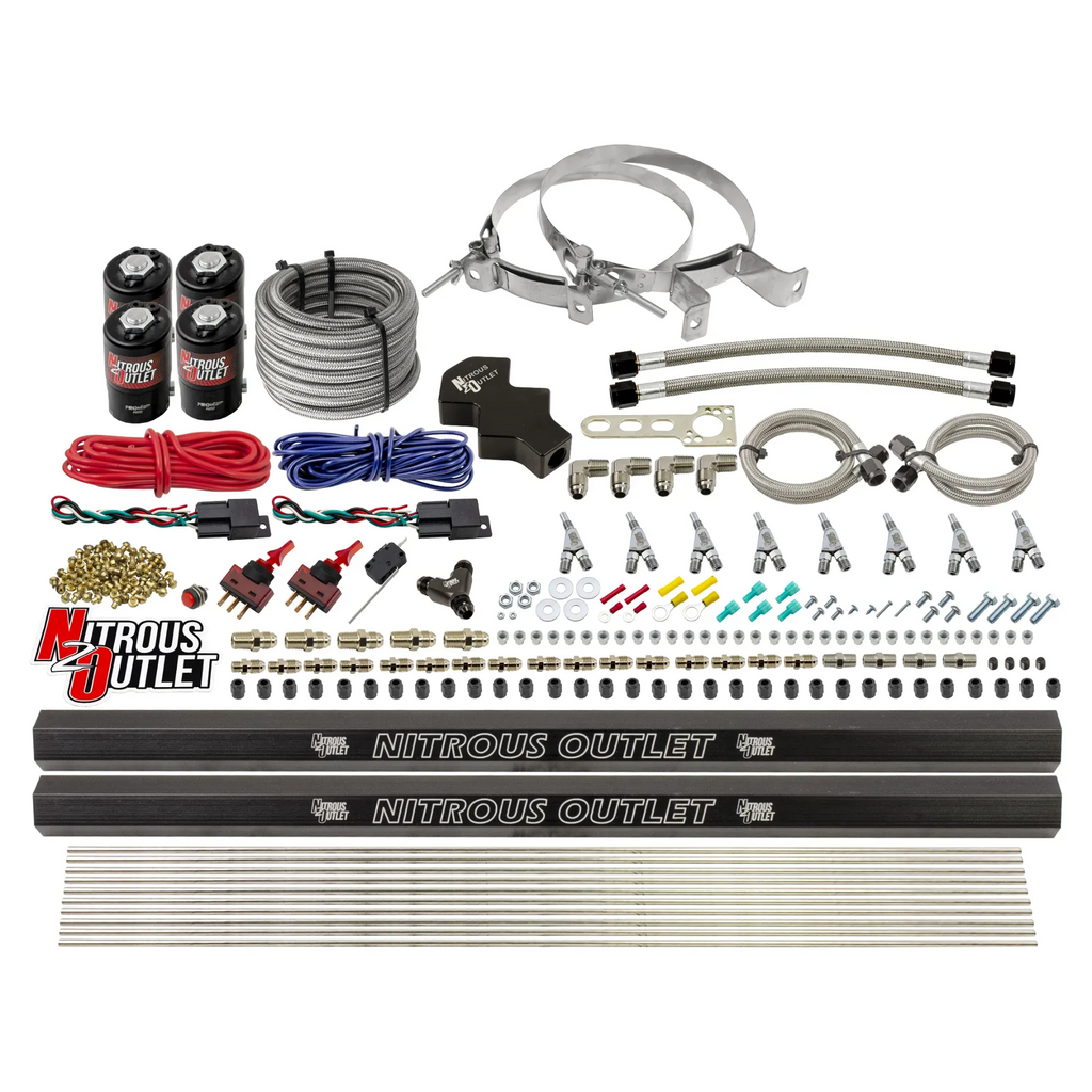 8 Cylinder 4 Solenoid Dry Dual Stage Direct Port System With Dual Rails - .112 Nitrous - Straight Blow Through Nozzles (No Bottle)