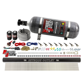 8 Cylinder 2 Solenoid Direct Port System With Single Injection Rail - .122 Nitrous/.310 Fuel - 90° Discharge Nozzles (12lb Bottle)