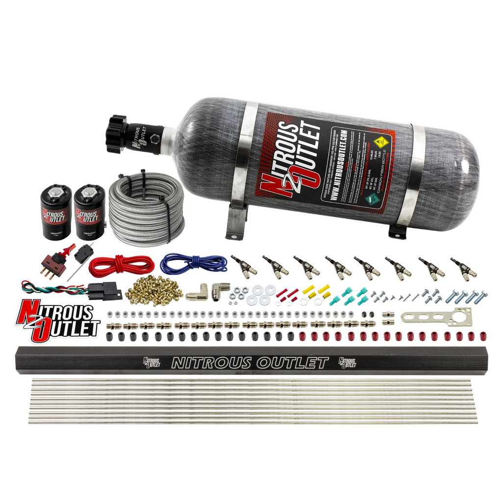 8 Cylinder Direct Port System With Single Injection Rail - .122 Nitrous/.310 Fuel - 90° Discharge Nozzles - 45-55 PSI E85 (12lb Bottle)