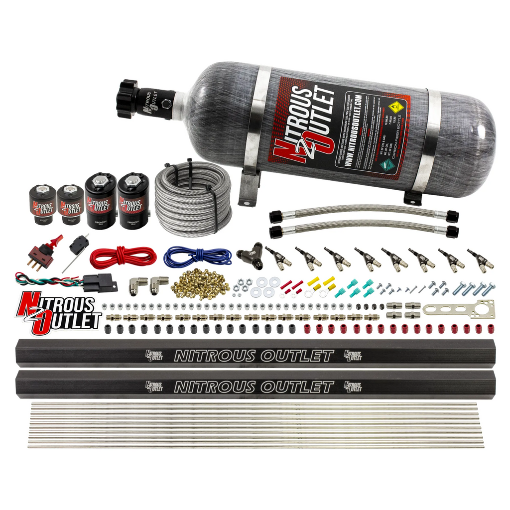 8 Cylinder Single Stage Direct Port Nitrous System with Injection Rails - Alcohol - .112 Nitrous/.177 Fuel (12lb Bottle)