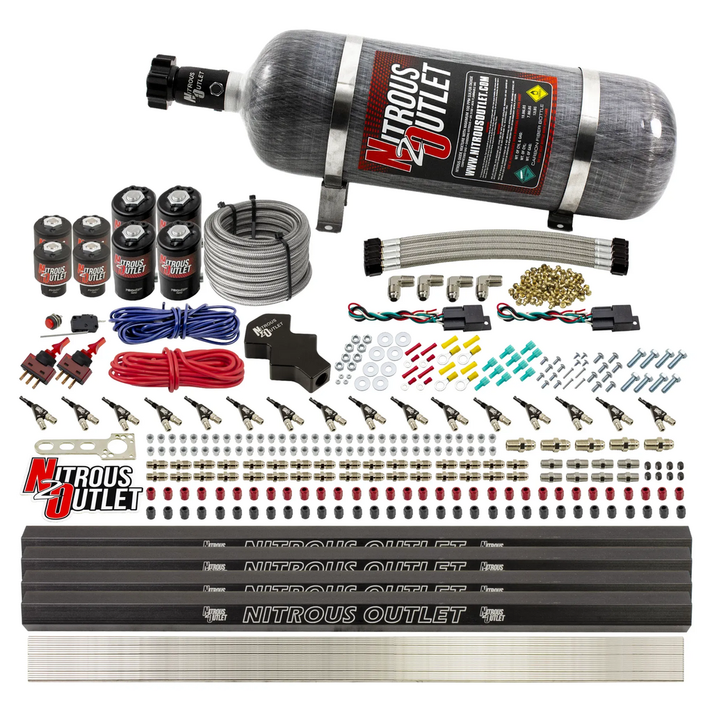 8 Cylinder Dual Stage Direct Port Nitrous System with Injection Rails - Alcohol - .112 Nitrous/ .177 Fuel (12lb Bottle)