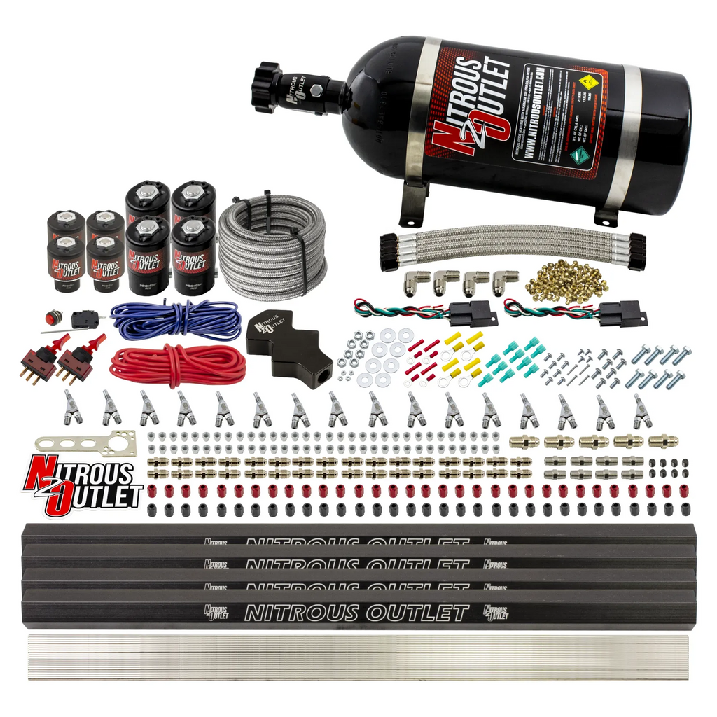 8 Cylinder Dual Stage Direct Port Nitrous System with Injection Rails - Alcohol - .112 Nitrous/.177 Fuel - Straight Blow Through Nozzles (10lb Bottle)