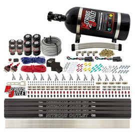 8 Cylinder Dual Stage Direct Port Nitrous System with Injection Rails - Alcohol - .112 Nitrous/.177 Fuel - Straight Blow Through Nozzles (10lb Bottle)