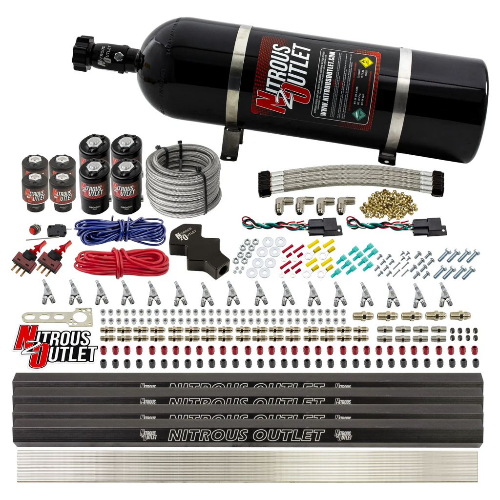 8 Cylinder Dual Stage Direct Port Nitrous System with Injection Rails - Alcohol - .112 Nitrous/.177 Fuel - Straight Blow Through Nozzles (15lb Bottle)