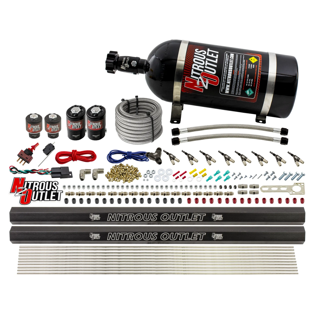 8 Cylinder Single Stage Direct Port Nitrous System with Injection Rails - E85 - .112 Nitrous/.177 Fuel (10lb Bottle)