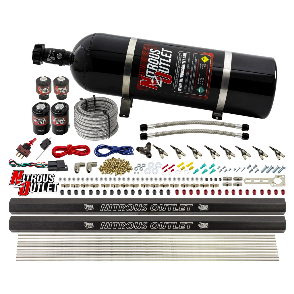 8 Cylinder Single Stage Direct Port Nitrous System with Injection Rails - E85 - .112 Nitrous/.177 Fuel (15lb Bottle)
