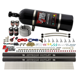 8 Cylinder Single Stage Direct Port Nitrous System with Injection Rails - E85 - .112 Nitrous/.177 Fuel - Straight Blow Through Nozzles (15lb Bottle)