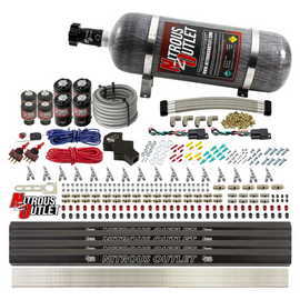 8 Cylinder Dual Stage Direct Port Nitrous System with Injection Rails - E85 - .112 Nitrous/.177 Fuel - Straight Blow Through Nozzles (12lb Bottle)