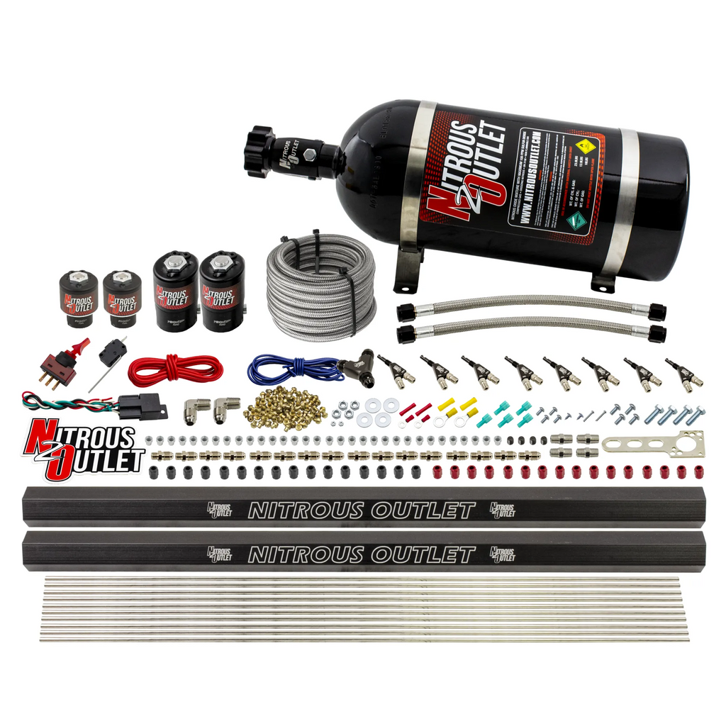 8 Cylinder Single Stage Direct Port Nitrous System with Injection Rails - Gas - .112 Nitrous/.177 Fuel (10lb Bottle)