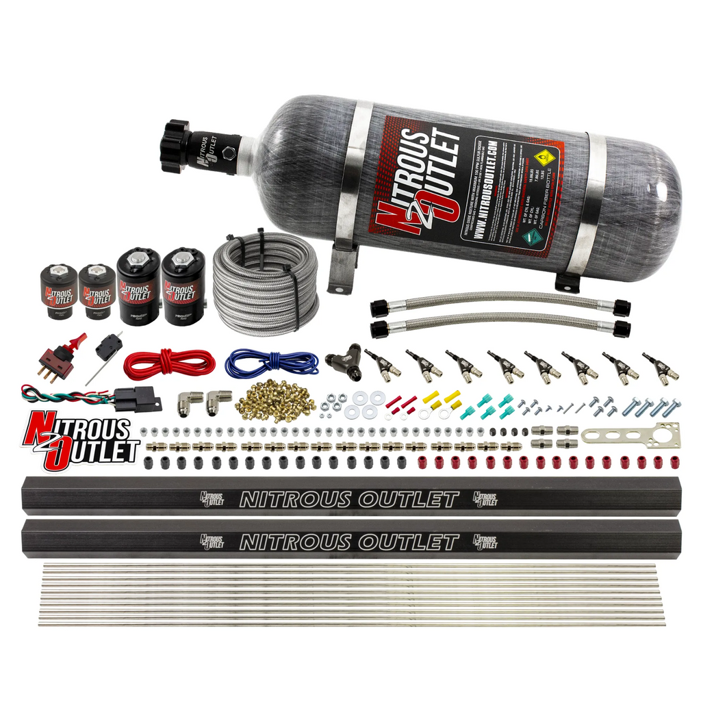 8 Cylinder Single Stage Direct Port Nitrous System with Injection Rails - Gas - .112 Nitrous/.177 Fuel (12lb Bottle)