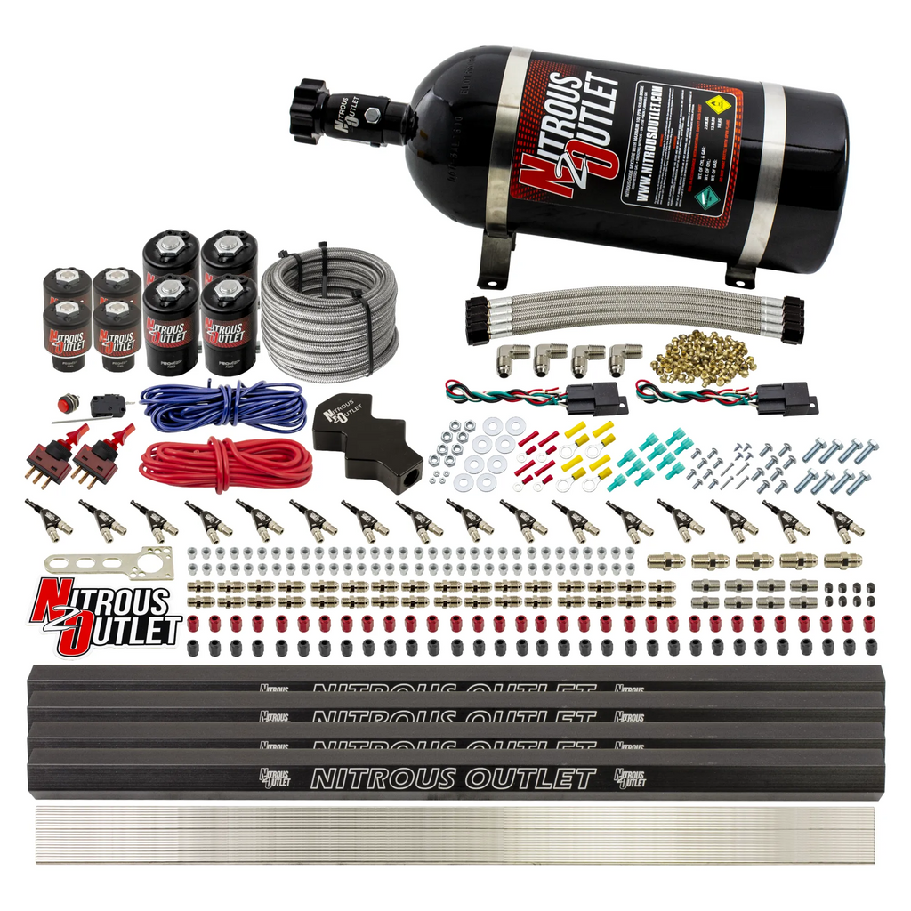 8 Cylinder Dual Stage Direct Port Nitrous System with Injection Rails - Gas - .112 Nitrous/ .177 Fuel (10lb Bottle)