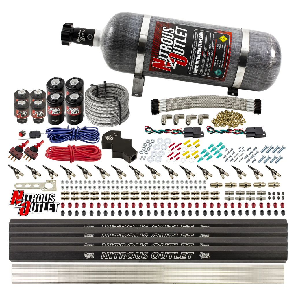 8 Cylinder Dual Stage Direct Port Nitrous System with Injection Rails - Gas - .112 Nitrous/ .177 Fuel (12lb Bottle)