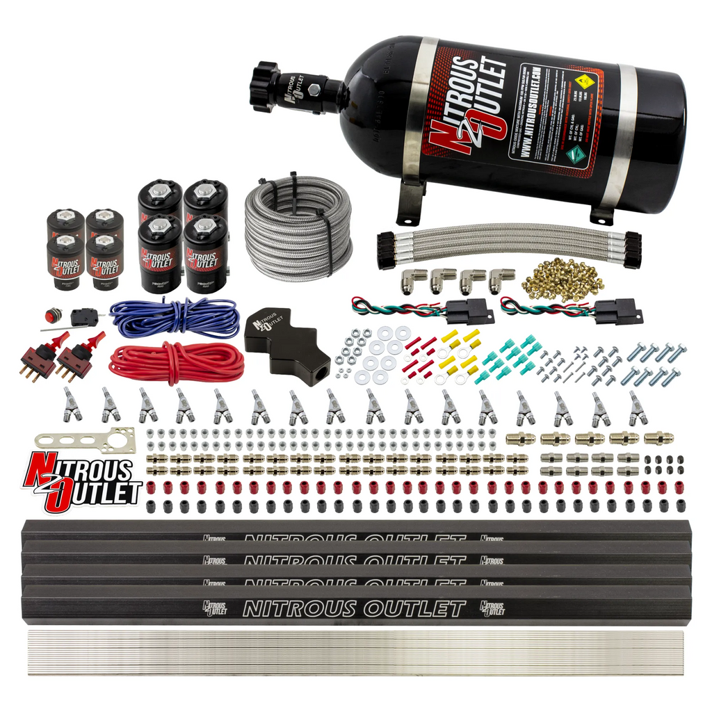 8 Cylinder Dual Stage Direct Port Nitrous System with Injection Rails - Gas - .112 Nitrous/.177 Fuel - Straight Blow Through Nozzles (10lb Bottle)