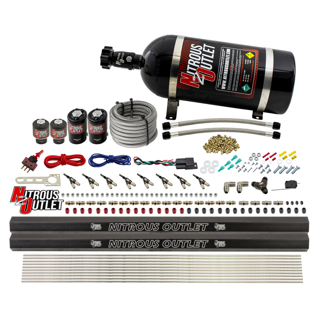 8 Cylinder Single Stage Direct Port Nitrous System with Injection Rails - E85 - .122 Nitrous/.177 Fuel - 45-55 PSI (10lb Bottle)