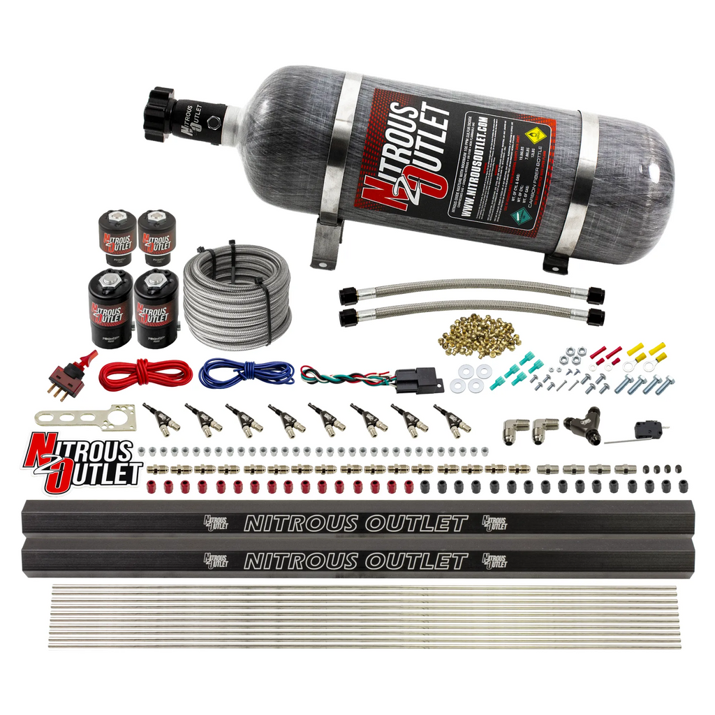 8 Cylinder Single Stage Direct Port Nitrous System with Injection Rails - E85 - .112 Nitrous/.177 Fuel - 45-55 PSI (12lb Bottle)