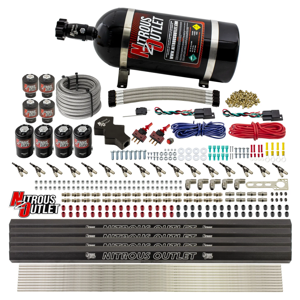 8 Cylinder Dual Stage Direct Port Nitrous System with Injection Rails - E85 - .112 Nitrous/ .177 Fuel - 45-55 PSI (10lb Bottle)