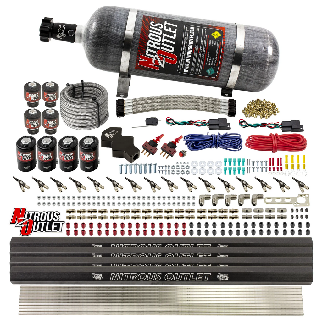 8 Cylinder Dual Stage Direct Port Nitrous System with Injection Rails - E85 - .112 Nitrous/ .177 Fuel - 45-55 PSI (12lb Bottle)