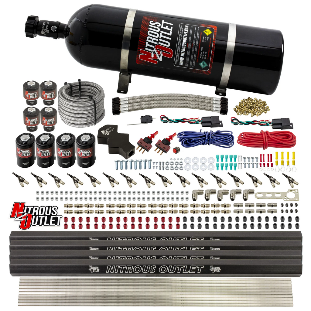 8 Cylinder Dual Stage Direct Port Nitrous System with Injection Rails - E85 - .112 Nitrous/ .177 Fuel - 45-55 PSI (15lb Bottle)