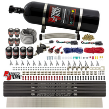 Load image into Gallery viewer, 8 Cylinder Dual Stage Direct Port Nitrous System with Injection Rails - E85 - .112 Nitrous/.177 Fuel - 45-55 PSI - Straight Blow Through Nozzles (15lb Bottle)