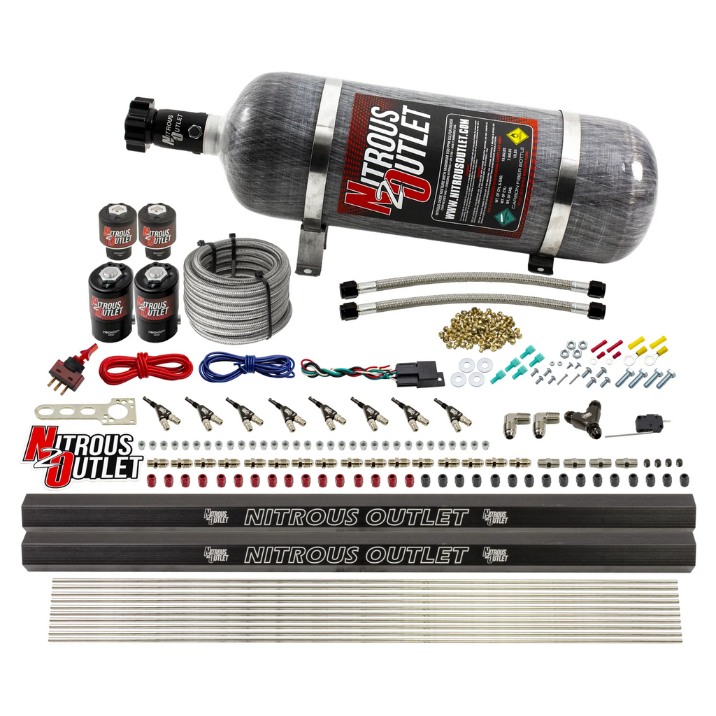 8 Cylinder Single Stage Direct Port Nitrous System with Injection Rails - Gas - .122 Nitrous/.177 Fuel - 45-55 PSI (12lb Bottle)