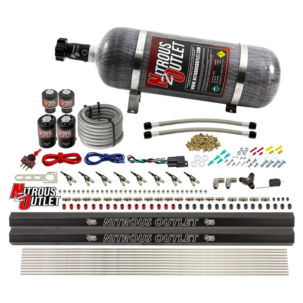 8 Cylinder Single Stage Direct Port Nitrous System with Injection Rails - Gas - .112 Nitrous/.177 Fuel - 45-55 PSI (12lb Bottle)