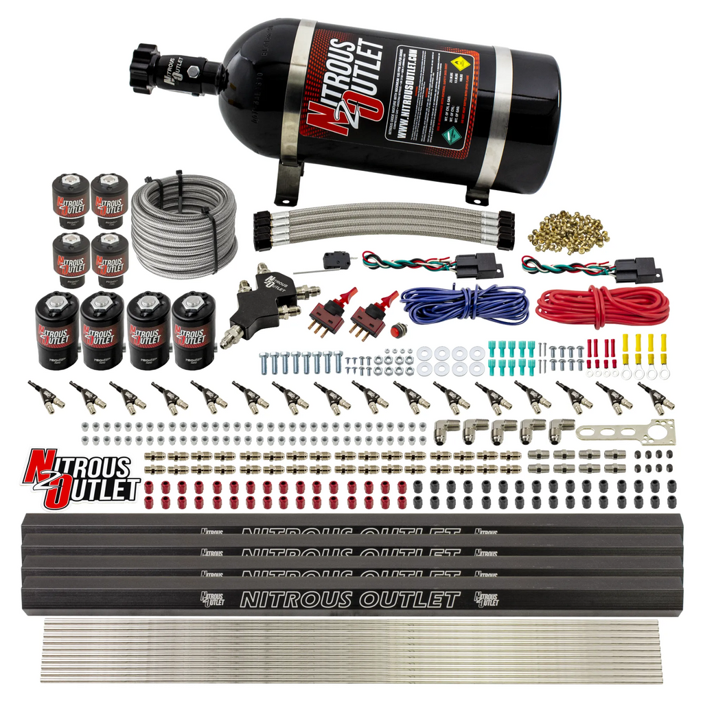 8 Cylinder Dual Stage Direct Port Nitrous System with Injection Rails - Gas - .112 Nitrous/ .177 Fuel - 45-55 PSI (10lb Bottle)