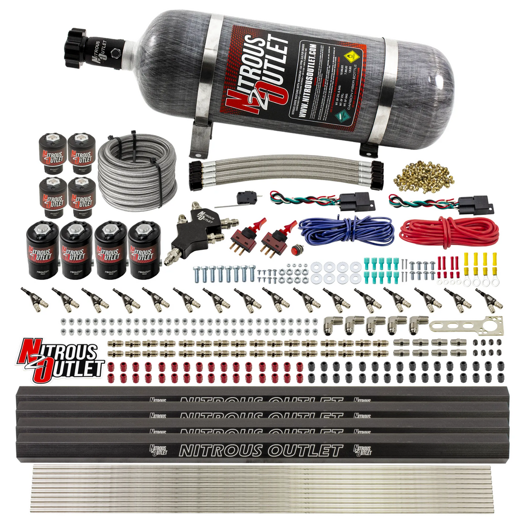 8 Cylinder Dual Stage Direct Port Nitrous System with Injection Rails - Gas - .112 Nitrous/ .177 Fuel - 45-55 PSI (12lb Bottle)