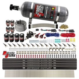 8 Cylinder Dual Stage Direct Port Nitrous System with Injection Rails - Gas - .112 Nitrous/ .177 Fuel - 45-55 PSI (12lb Bottle)
