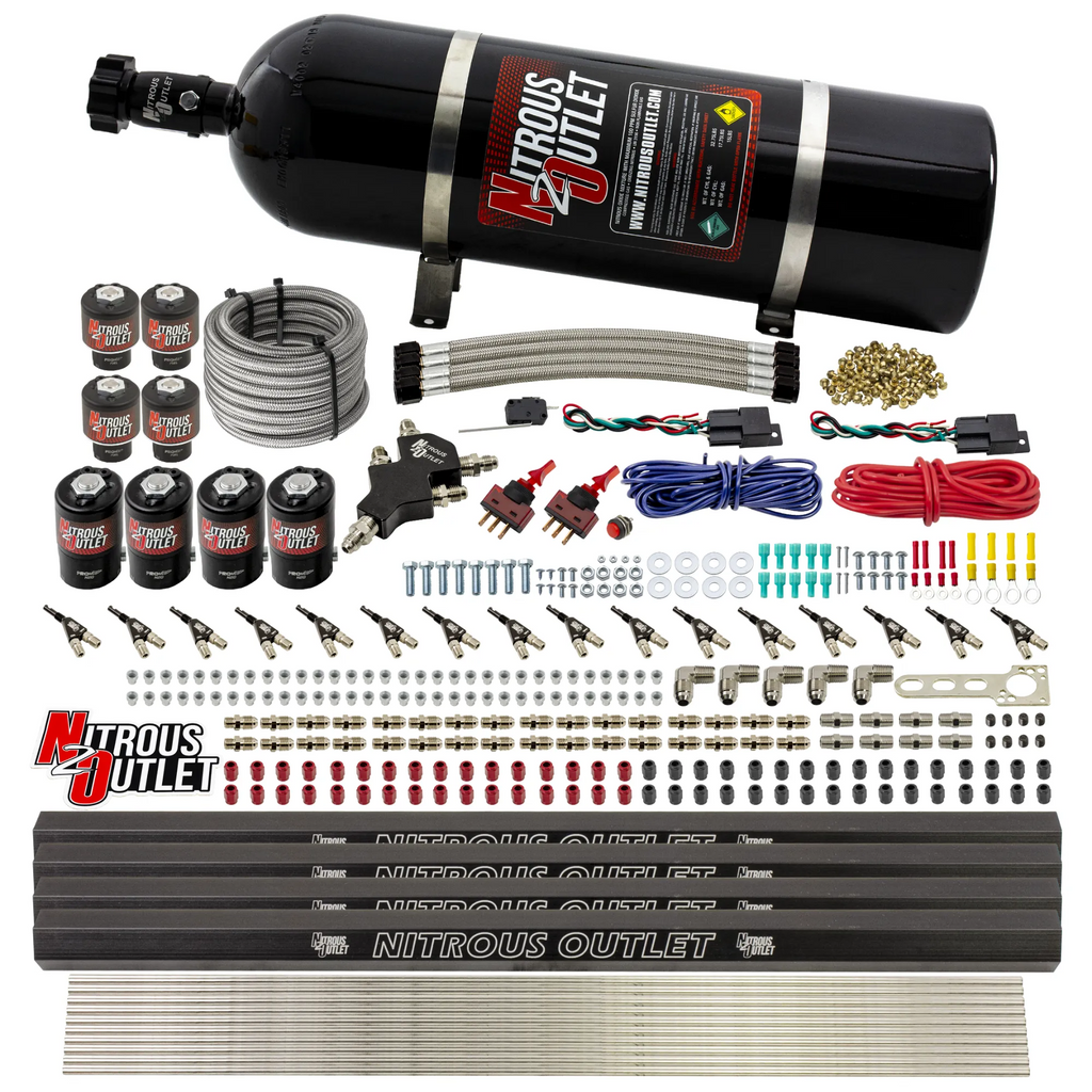 8 Cylinder Dual Stage Direct Port Nitrous System with Injection Rails - Gas - .112 Nitrous/ .177 Fuel - 45-55 PSI (15lb Bottle)