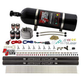8 Cylinder Single Stage Direct Port Nitrous System with Injection Rails - E85 - .112 Nitrous/.177 Fuel - 45-55 PSI - Straight Blow Through Nozzles (15lb Bottle)