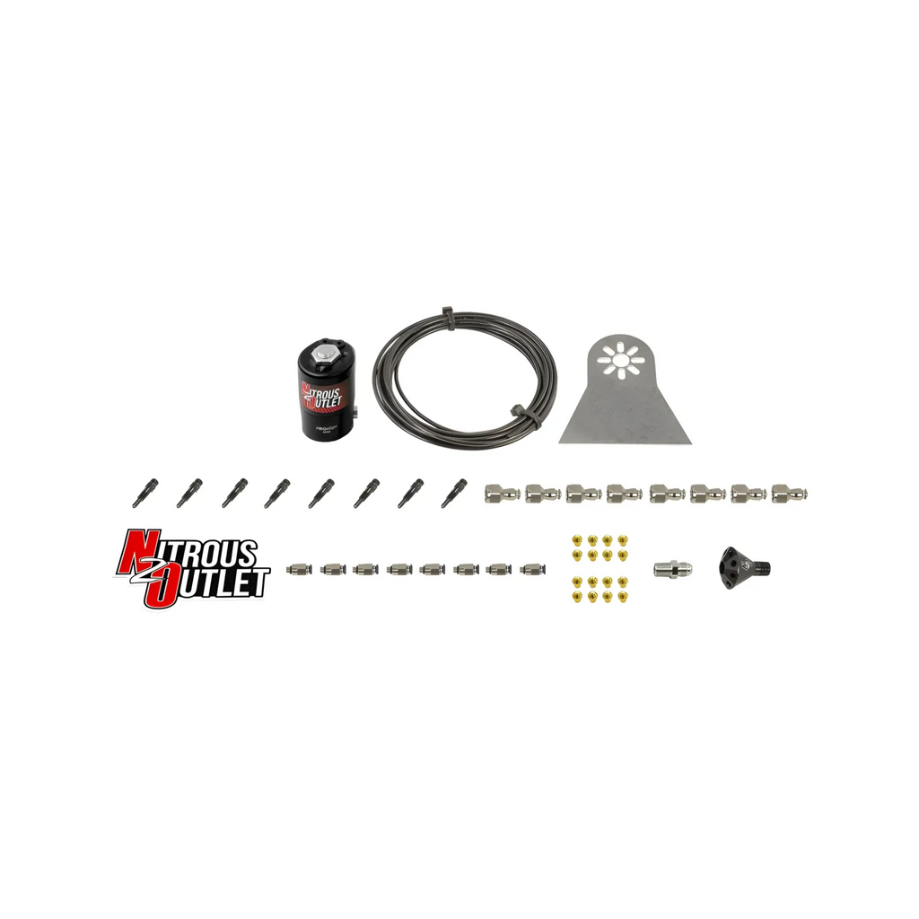 8 Cylinder Dry Nylon Hose Plumbers Kit - Showerhead Distribution Blocks - .122 Nitrous - Straight Blow Through Nozzles