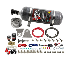 8 Cylinder Nylon Hose Direct Port Wet Nitrous System - Showerhead Distribution Blocks - .122 Nitrous/.177 Fuel - 90° Aluminum Nozzles (12lb Bottle)