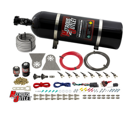 8 Cylinder Nylon Hose Direct Port Wet Nitrous System - Showerhead Distribution Blocks - .122 Nitrous/.177 Fuel - 90° Aluminum Nozzles (15lb Bottle)