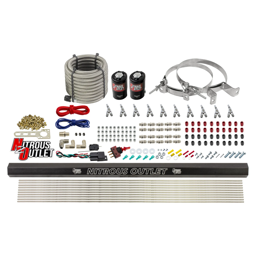 10 Cylinder Wet Direct Port System With Single Injection Rail - Gas - .122" Nitrous/.310" Fuel - Straight Blow Through Aluminum Nozzles (No Bottle)