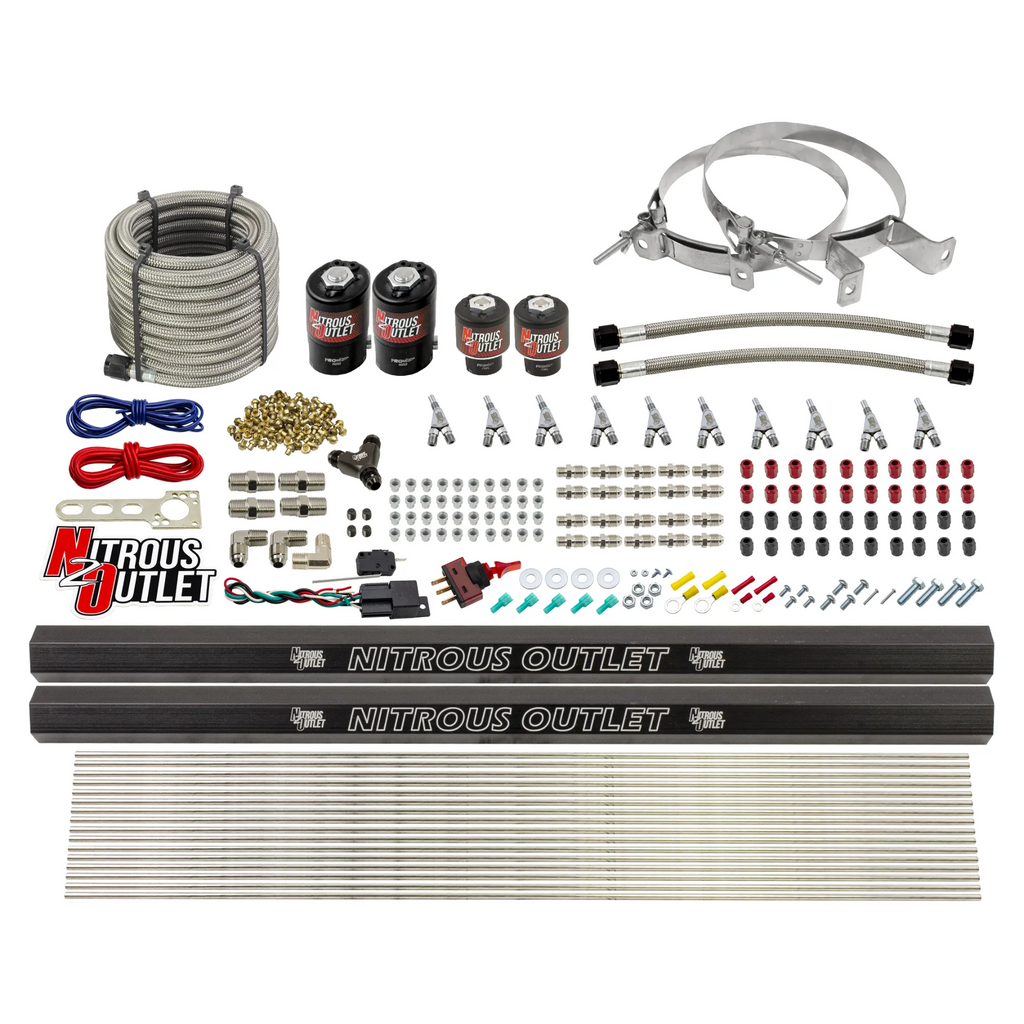 10 Cylinder Wet Direct Port System With Dual Injection Rails - Alcohol - Two .122" Nitrous/Two .310" Fuel - Straight Blow Through Aluminum Nozzles (No Bottle)