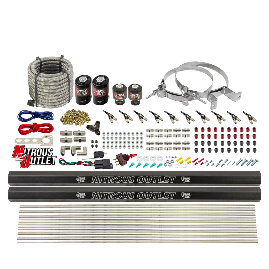 10 Cylinder Wet Direct Port System With Dual Injection Rails - Gas - Two .122" Nitrous/Two .310" Fuel - 90° Aluminum Nozzles (No Bottle)