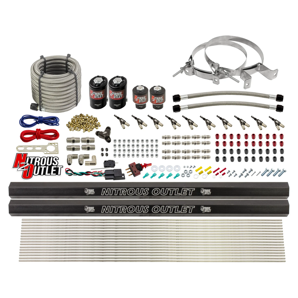 10 Cylinder Wet Direct Port System With Dual Injection Rails - E85 - Two .122" Nitrous/Two .310" Fuel - 45-55 PSI - 90° Aluminum Nozzles (No Bottle)