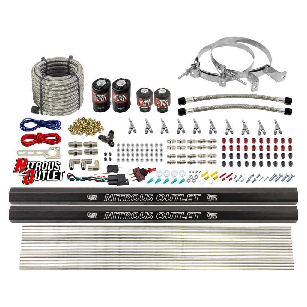 10 Cylinder Wet Direct Port System With Dual Injection Rails - E85 - Two .122" Nitrous/Two .310" Fuel - 45-55 PSI - Straight Blow Through Aluminum Nozzles (No Bottle)
