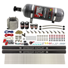 Load image into Gallery viewer, 10 Cylinder Wet Direct Port System With Dual Injection Rails - Gas - Two .122&quot; Nitrous/Two .310&quot; Fuel - 45-55 PSI - 90° Aluminum Nozzles (12lb Bottle)