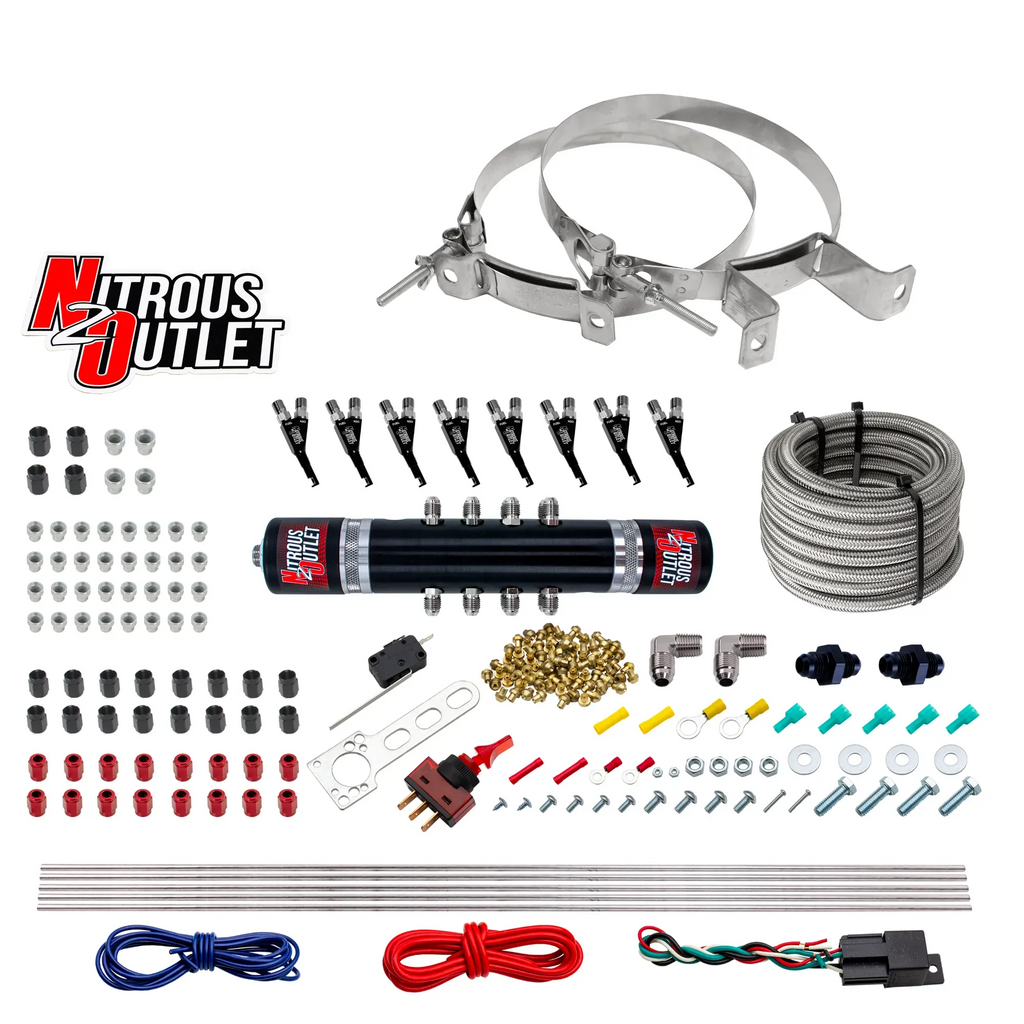 8 Cylinder Black Widow Direct Port System - .122 Nitrous Solenoid/.310 Fuel Solenoid Solenoid - 45-55psi - 90° Discharge Nozzle (No Bottle)