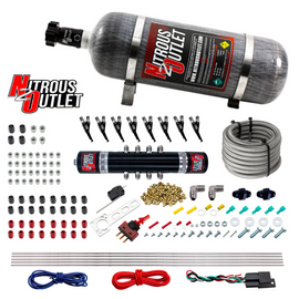 8 Cylinder Black Widow Direct Port System - .122 Nitrous Solenoid/.310 Fuel Solenoid Solenoid - 45-55psi - 90° Discharge Nozzle (12lb Bottle)