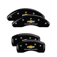 Load image into Gallery viewer, MGP 4 Caliper Covers Engraved Front &amp; Rear Chevy racing Black finish silver ch