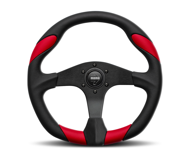 Momo Retro Steering Wheel 360 mm - 4 Black Leather/Wht Stitch/Brushed Spokes