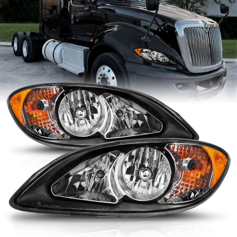 ANZO 2008-2016 International Prostar Crystal Headlights Black Housing (OE Replacement)