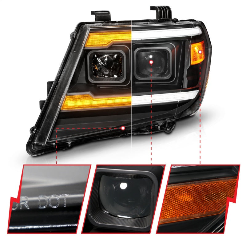 ANZO 09-20 Nissan Frontier Black Projector Plank Style DRL w/ Switchback & Sequential LED DRL